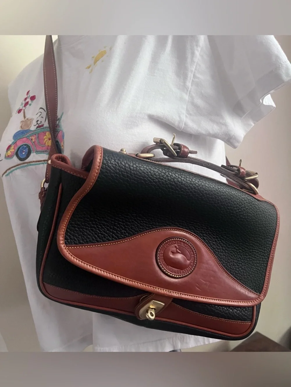 Dooney & Bourke Black and Brown Leather Shoulder Bag